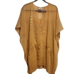 Priya Women's Kaftan‎ Tunic Top Gold Sequin Sunburst Drawstring Pockets